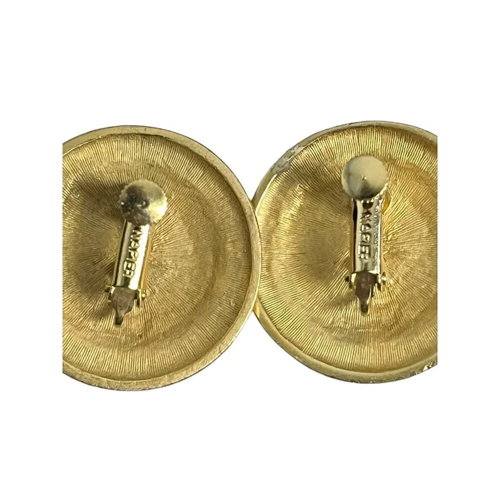 Vintage Napier Gold Tone Large Conch Circular Earring Ivory Center Regal Gaudy - Picture 4 of 6